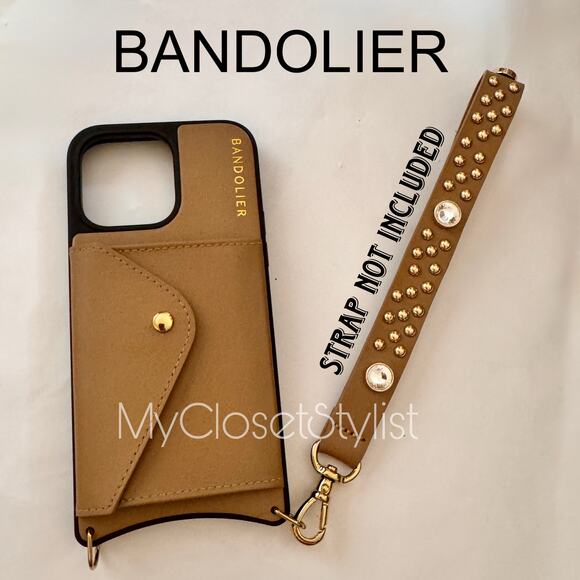 BANDOLIER Tan Leather 14 Pro Max Wallet Crossbody Strap Case Set NEW! - Picture 2 of 2